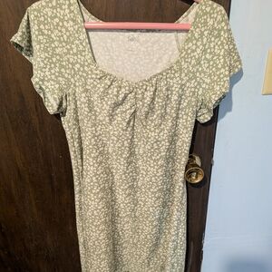 SO Sage Dress with White Floral Design